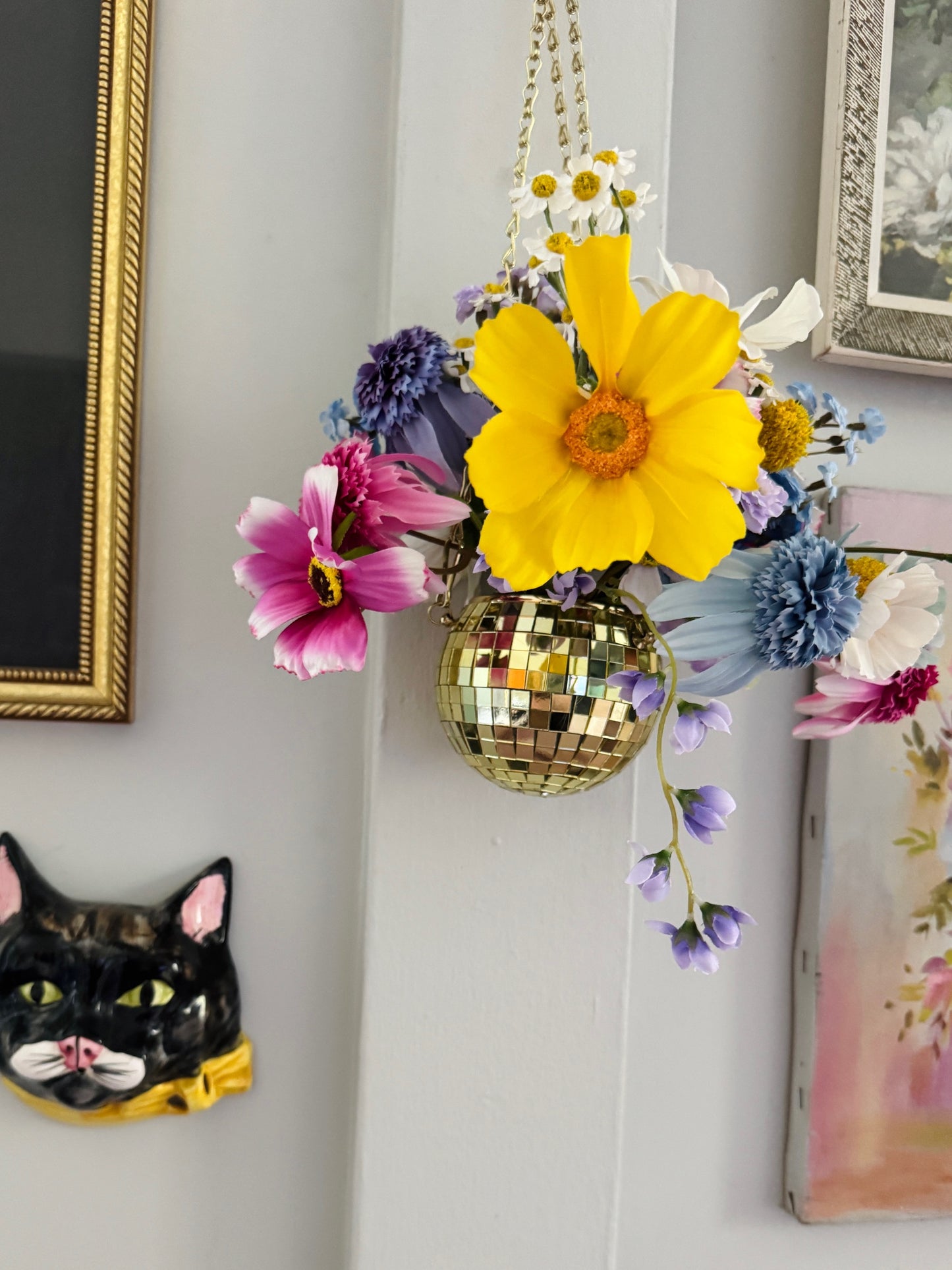 Funky & Fun Gold WILDflower Arrangement, 4" Hanging Disco Ball