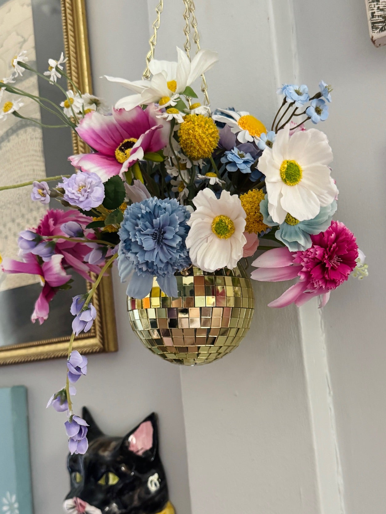 Funky & Fun Gold WILDflower Arrangement, 4" Hanging Disco Ball
