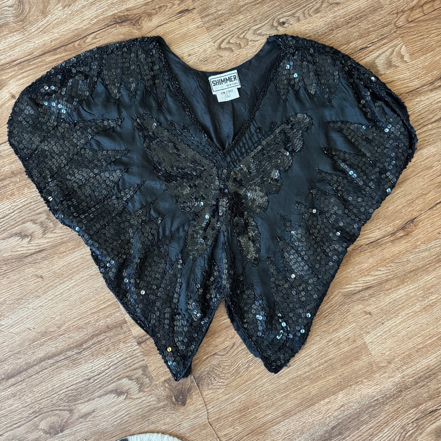 80s Black Butterfly Sequins Blouse