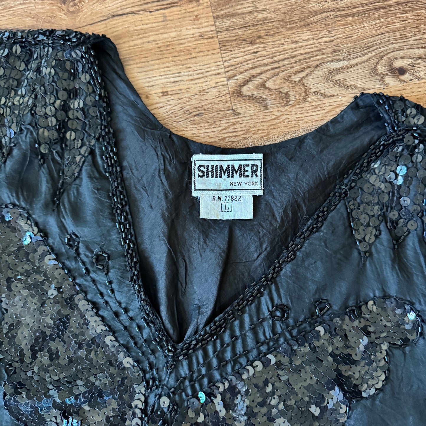 80s Black Butterfly Sequins Blouse