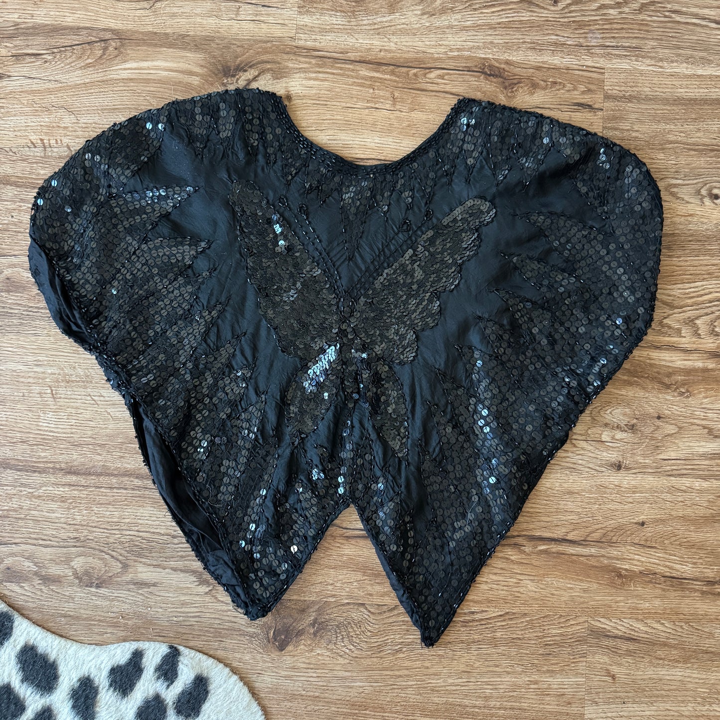 80s Black Butterfly Sequins Blouse