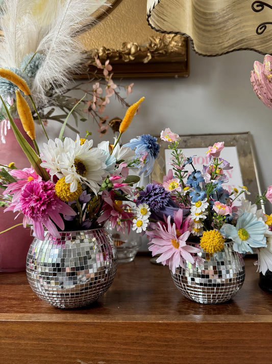 The "Josie Mae" in Silver WILDflower Disco Ball Vase, Large 6"