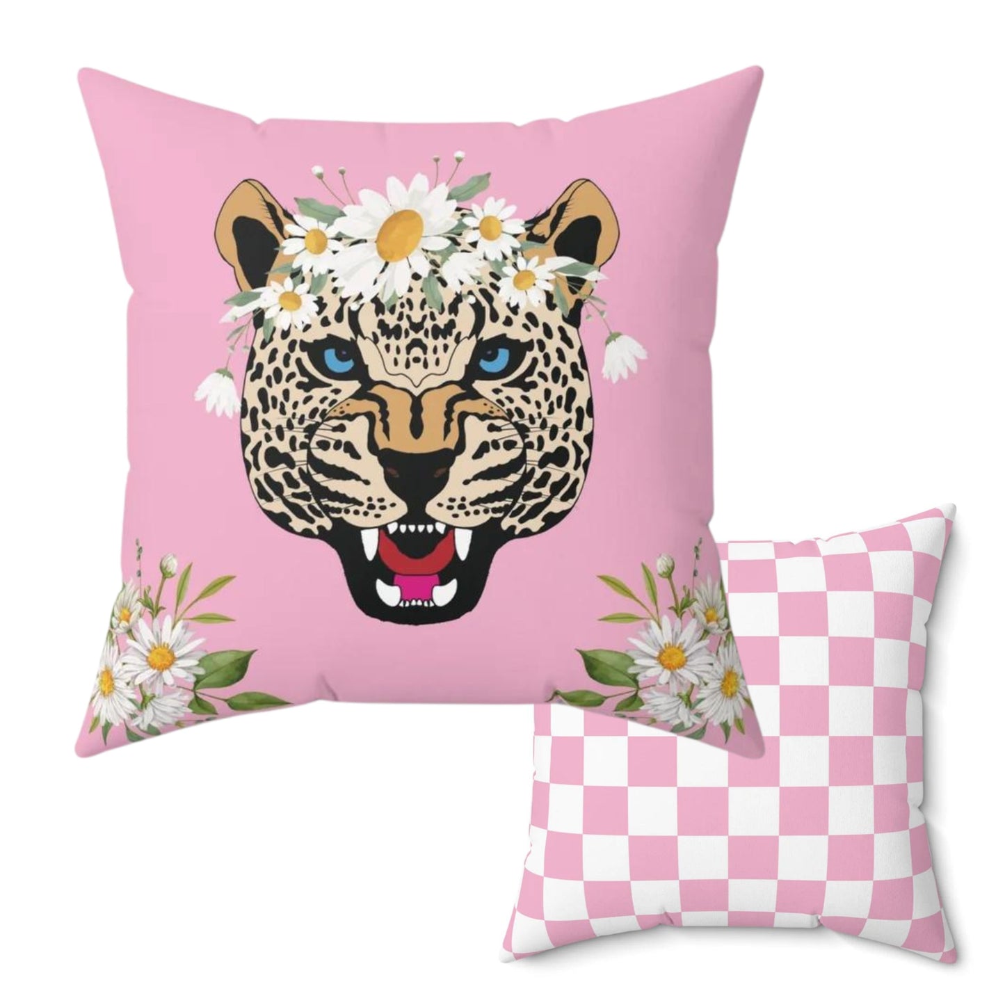 Daisy Roar Pink Checkered Pillow