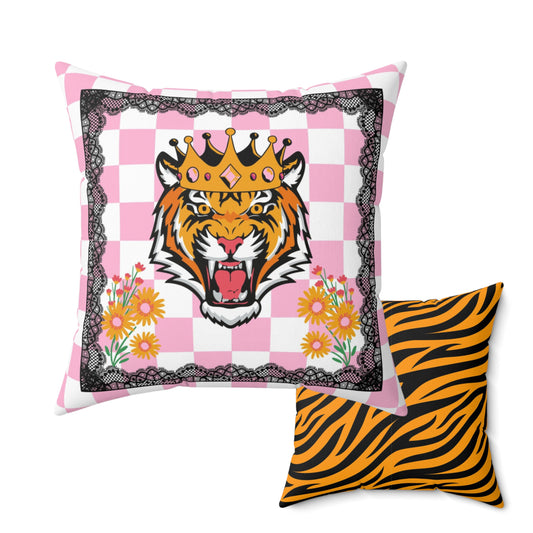 Pink Check King Tiger Pillow