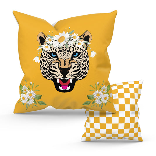 Daisy Roar Yellow Checkered Pillow