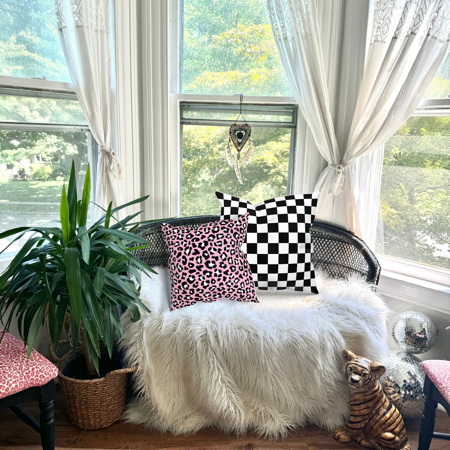 Double Sided Pink Leopard Check Pillows