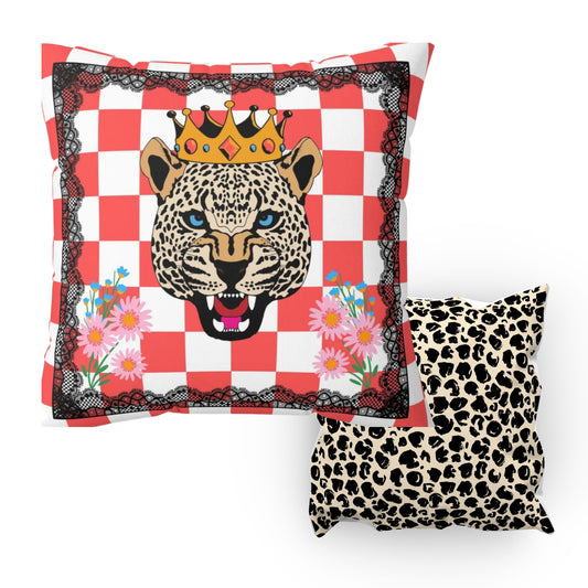 Red Check King Cheetah Pillow