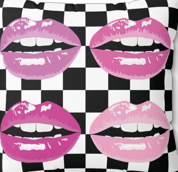 Pink Kiss Check Pillow