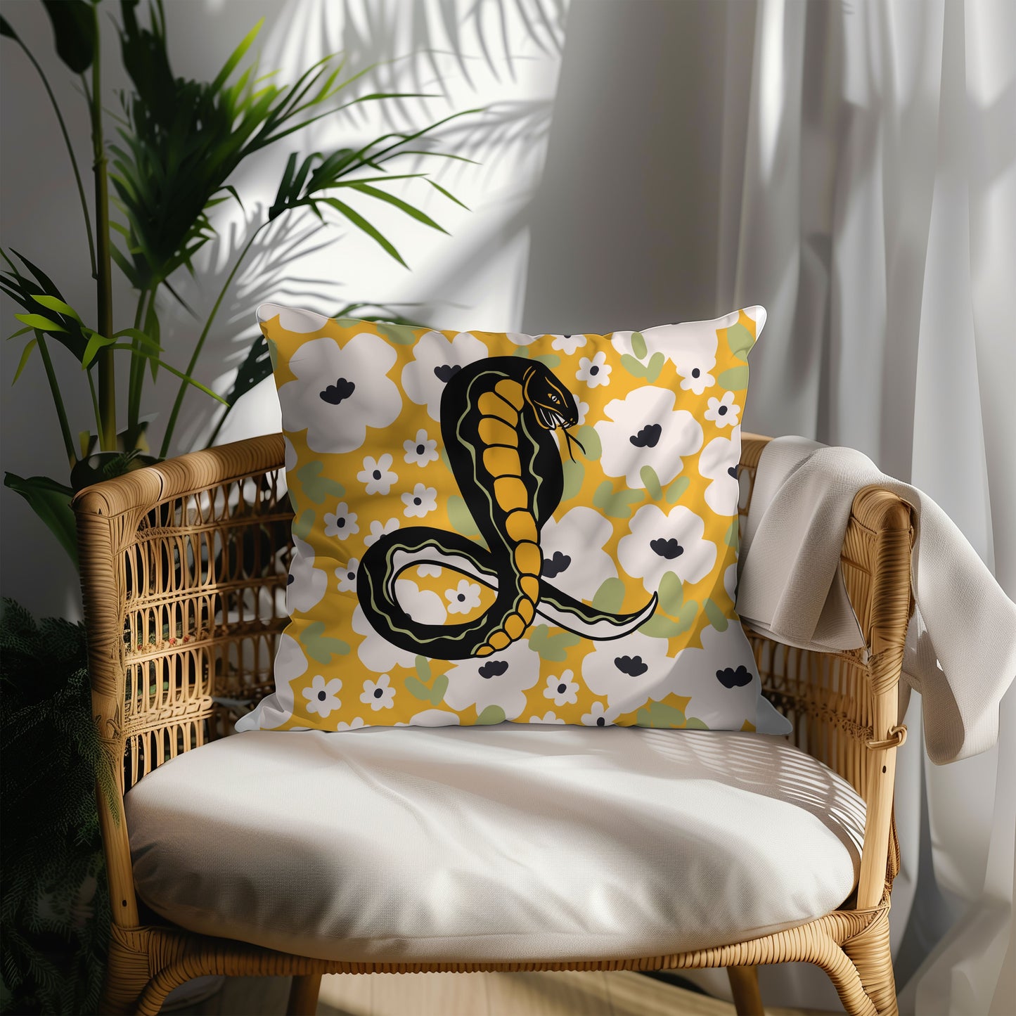 Yellow Floral Serpent Pillow