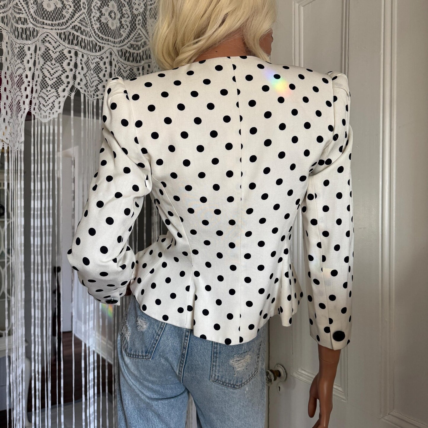 80s Rockabilly Black White Polka Dot Blazer