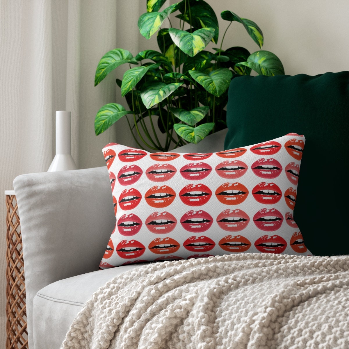 Kisses Red Lips Lumbar Pillow