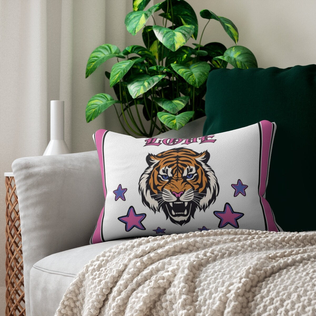 Pink LOVE Tiger Striped Pillow