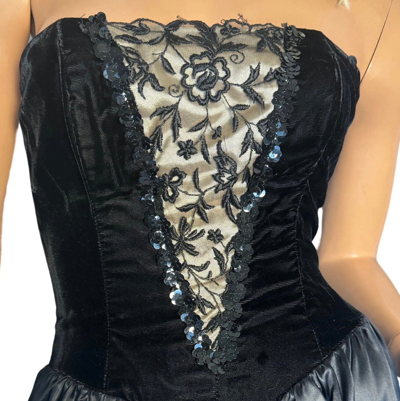 80s Gunne Sax Sequined Velvet Strapless Dress