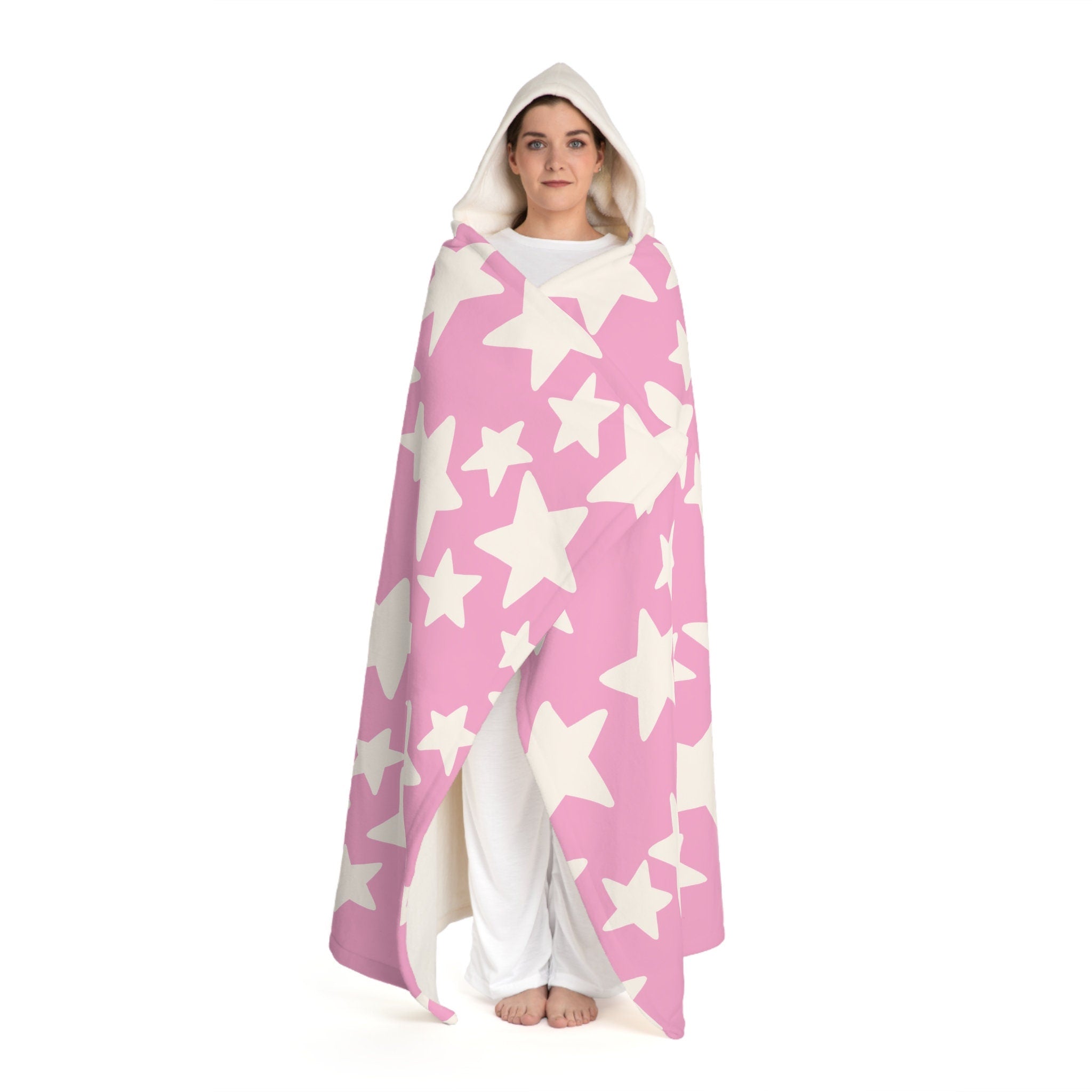 Baby Pink Star Oversized Snuggie Sweatshirt Star Fleece Hoodie Blanket UpsiDaisy