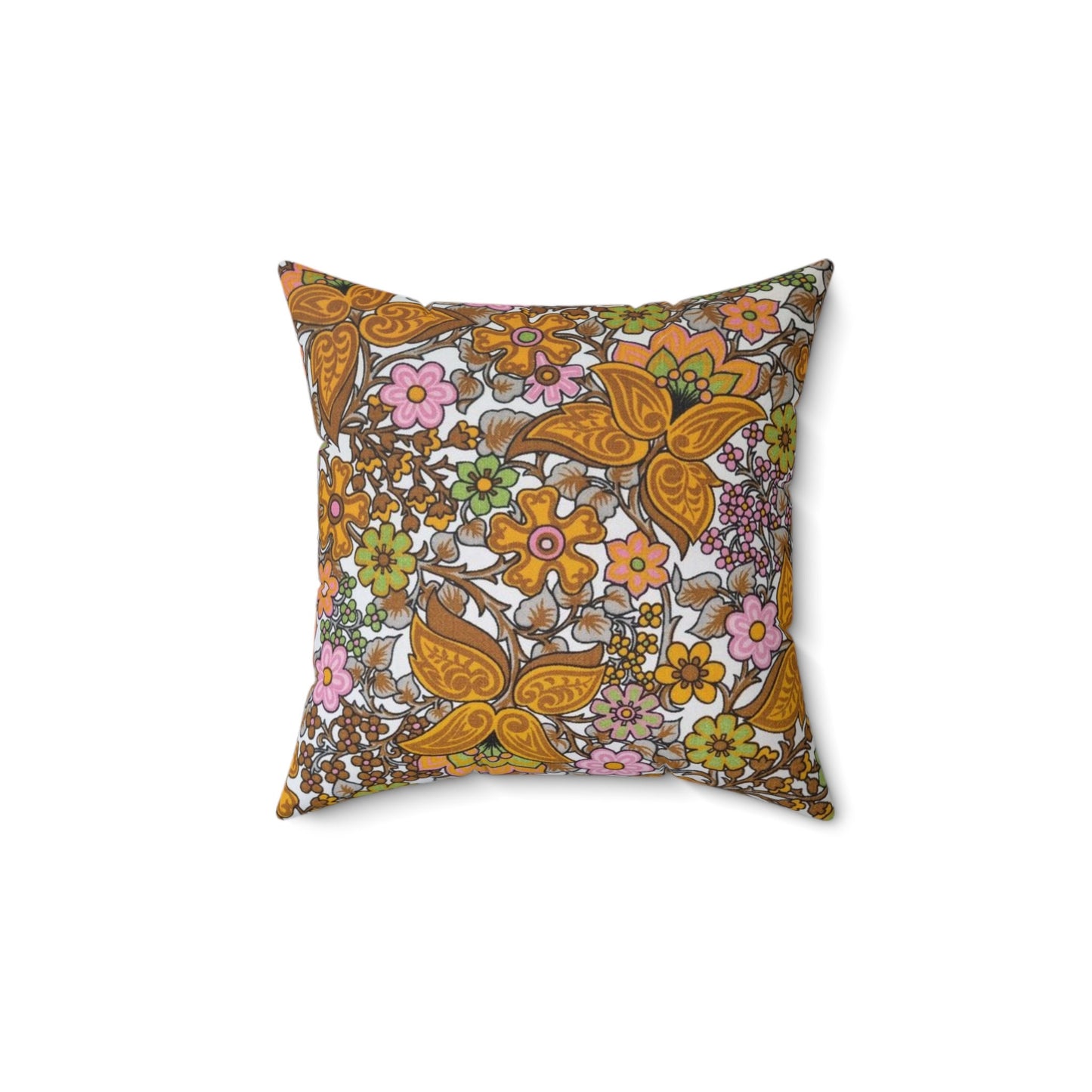 Retro Floral 60s Style Vintage Fabric Square Pillow