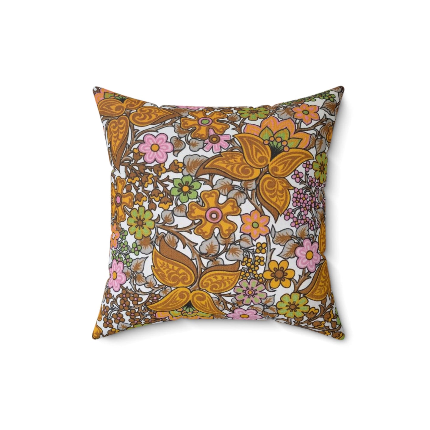 Retro Floral 60s Style Vintage Fabric Square Pillow