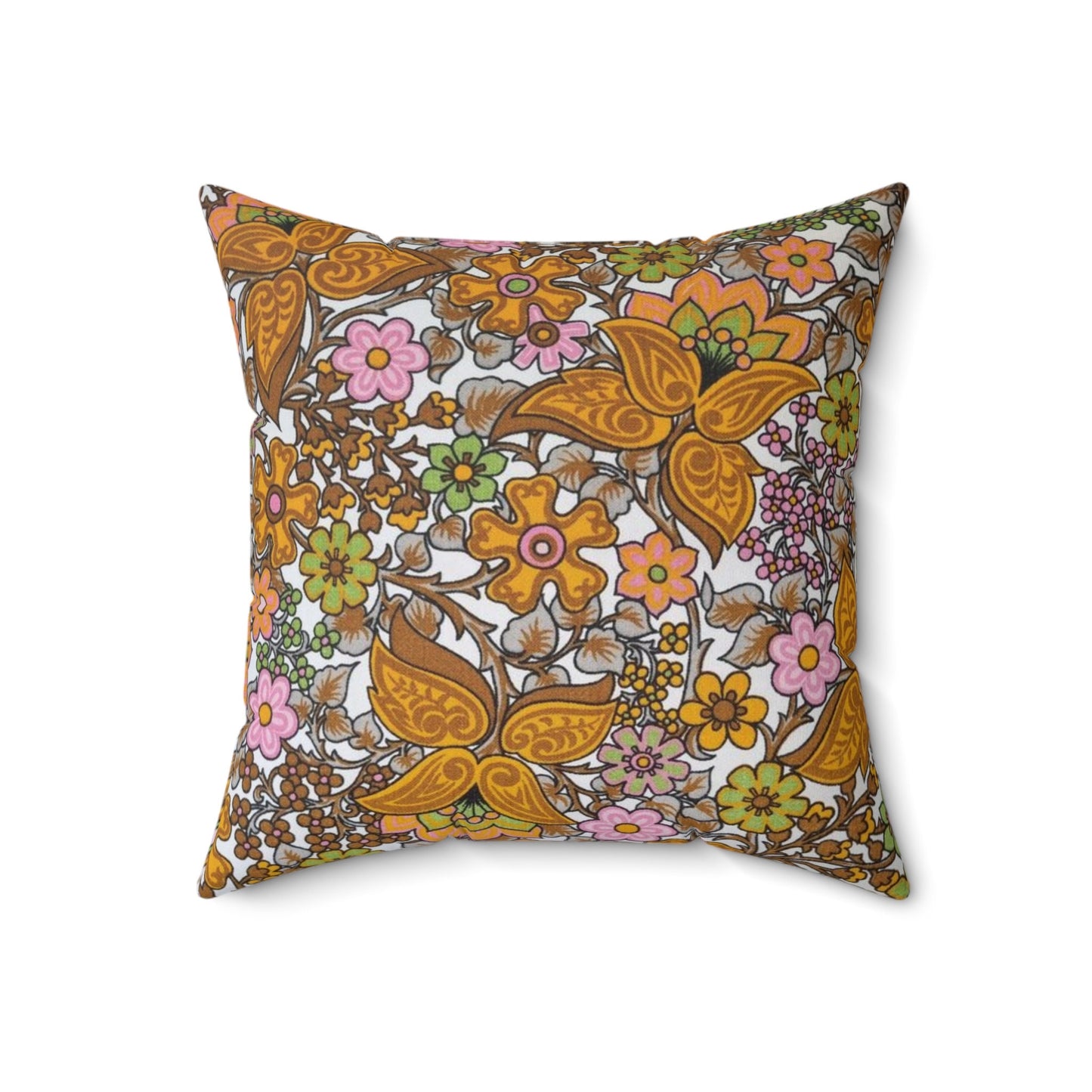 Retro Floral 60s Style Vintage Fabric Square Pillow