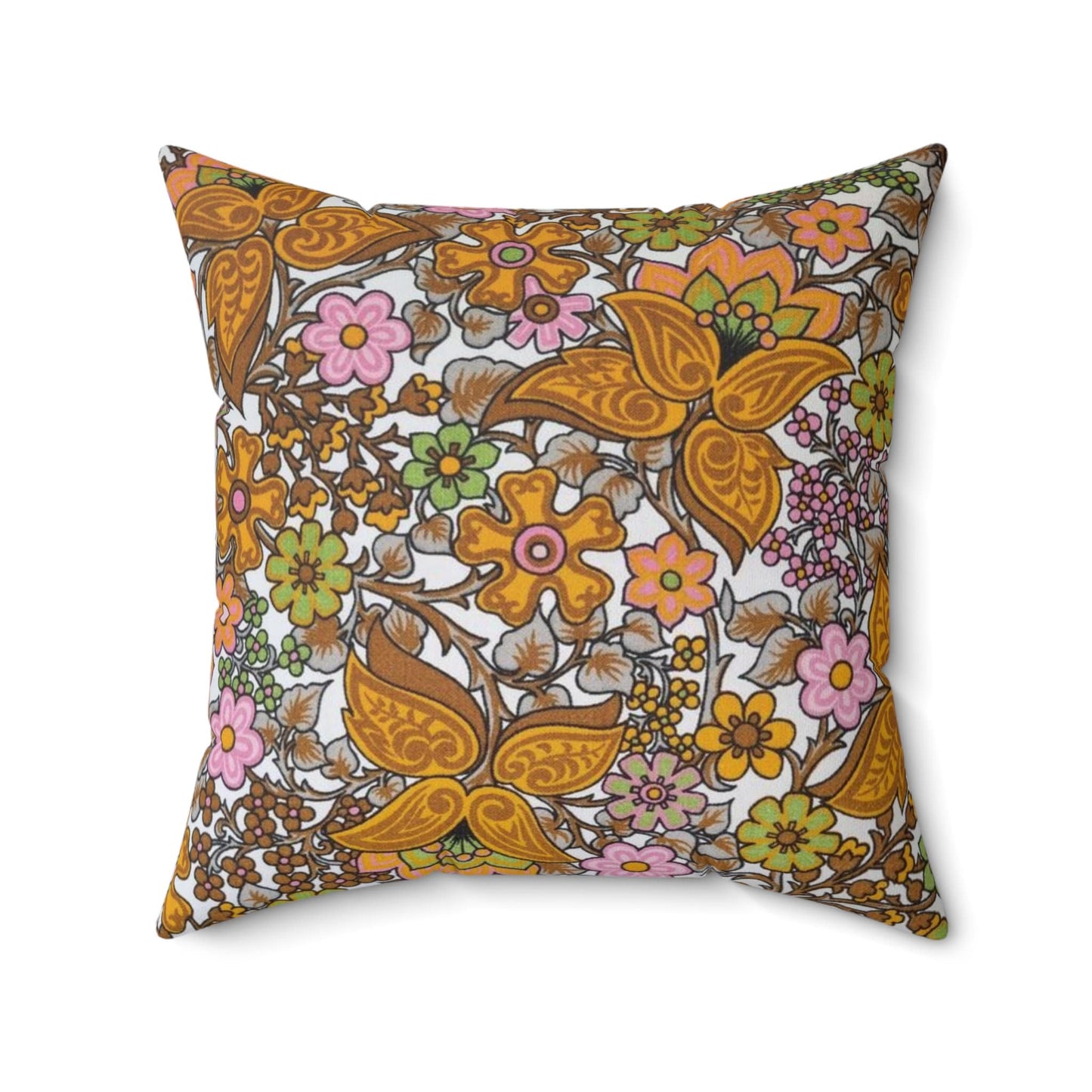 Retro Floral 60s Style Vintage Fabric Square Pillow