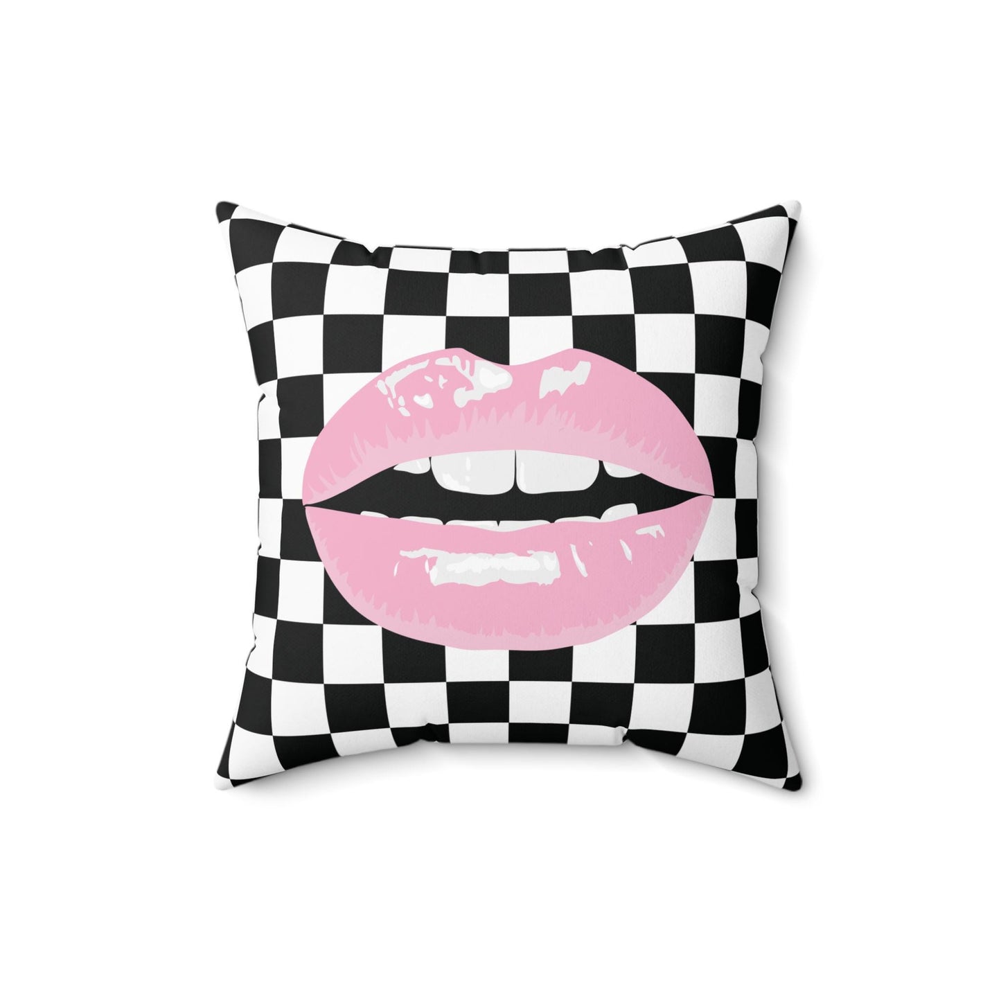 Pink Lips Checkerd Pillow