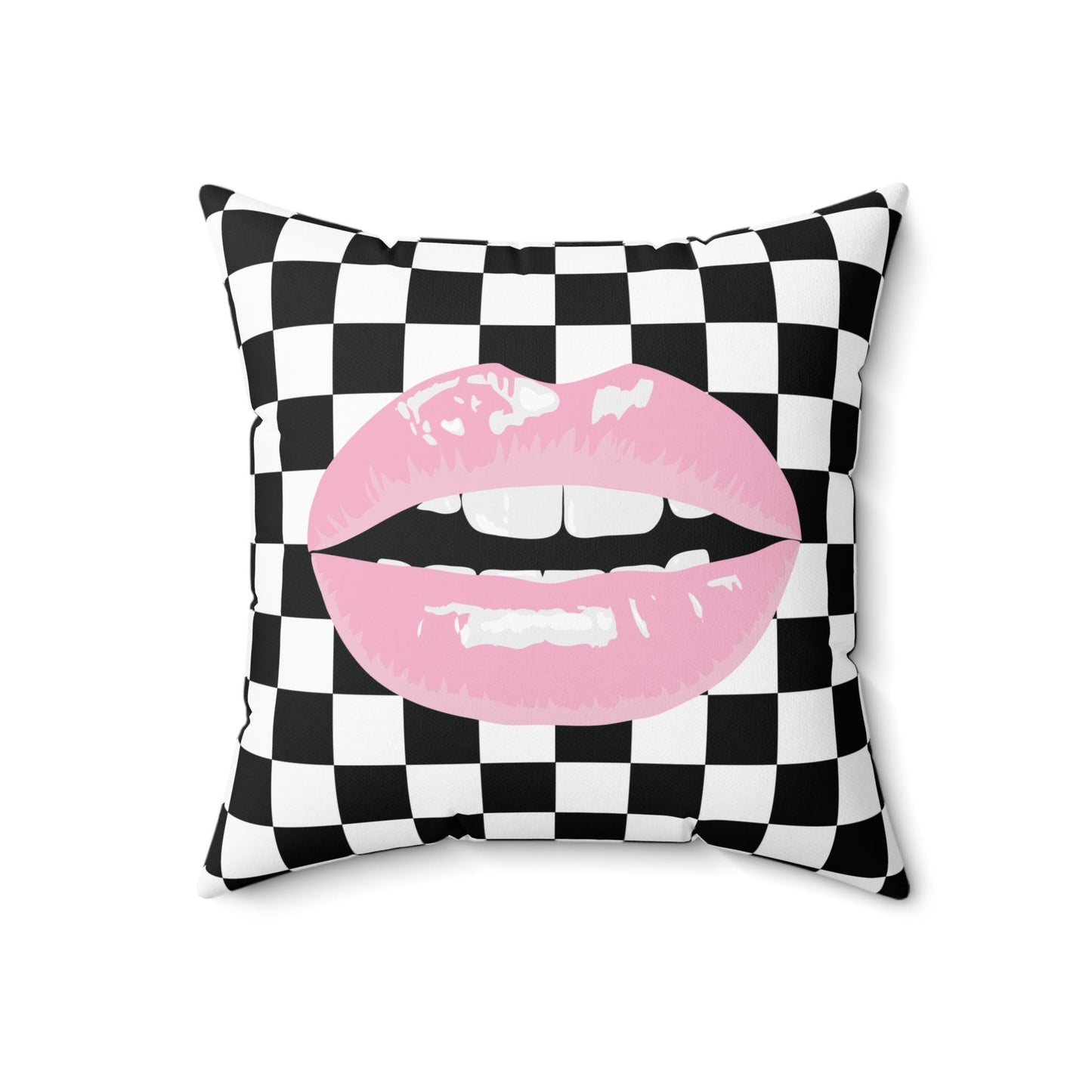 Pink Lips Checkerd Pillow