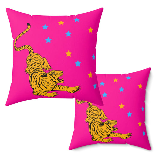 Hot Pink Bengal Tiger Print Throw Pillow