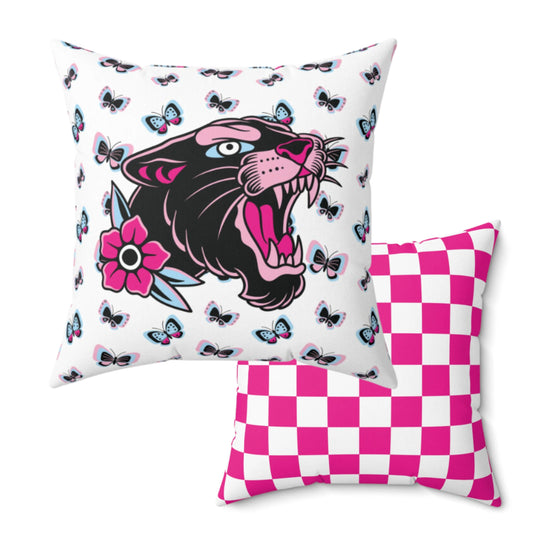 Checkered Panther Roaring Pillow, Butterfly Throw Pillow