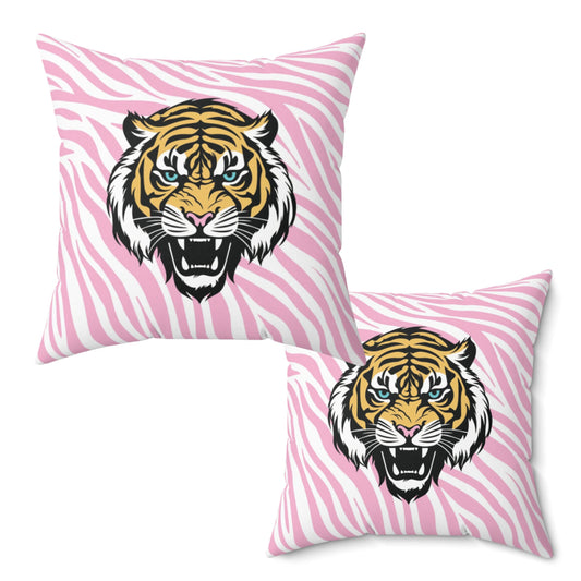 Pink Tiger Print Square Pillow