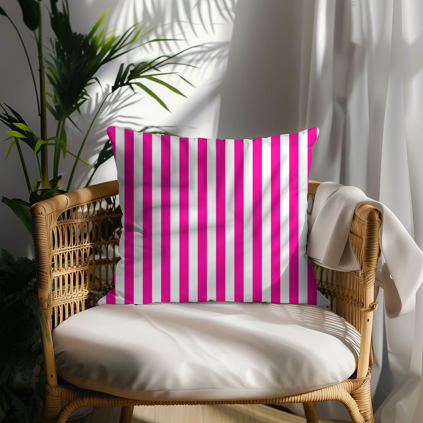 Brite Pink and White Striped Cushion