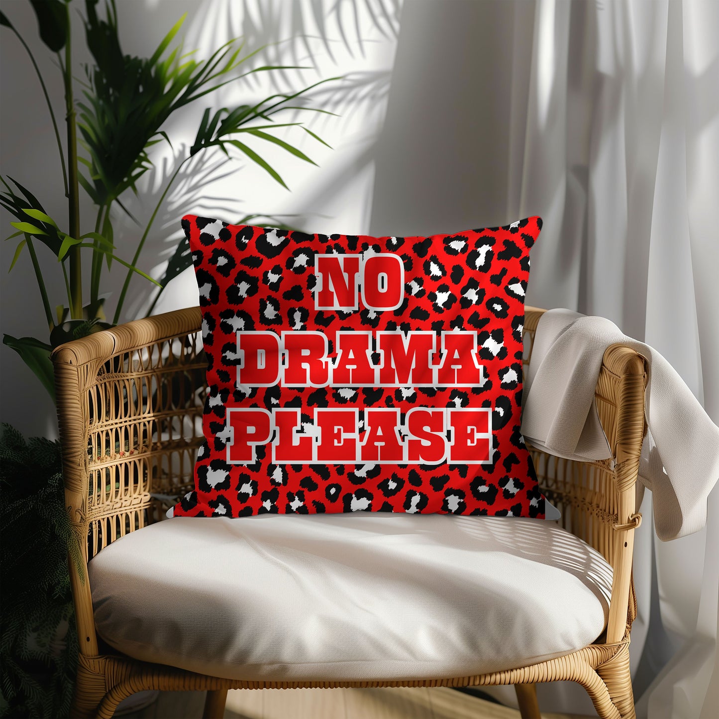 Red No Drama Leopard Print Pillow