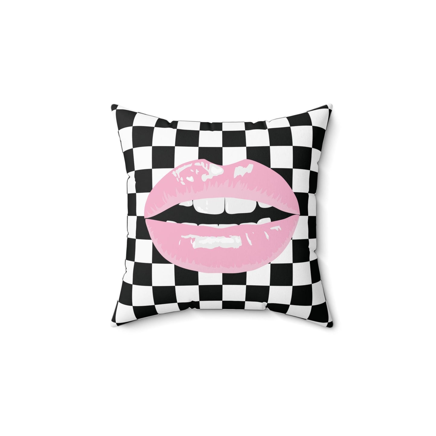 Pink Lips Checkerd Pillow