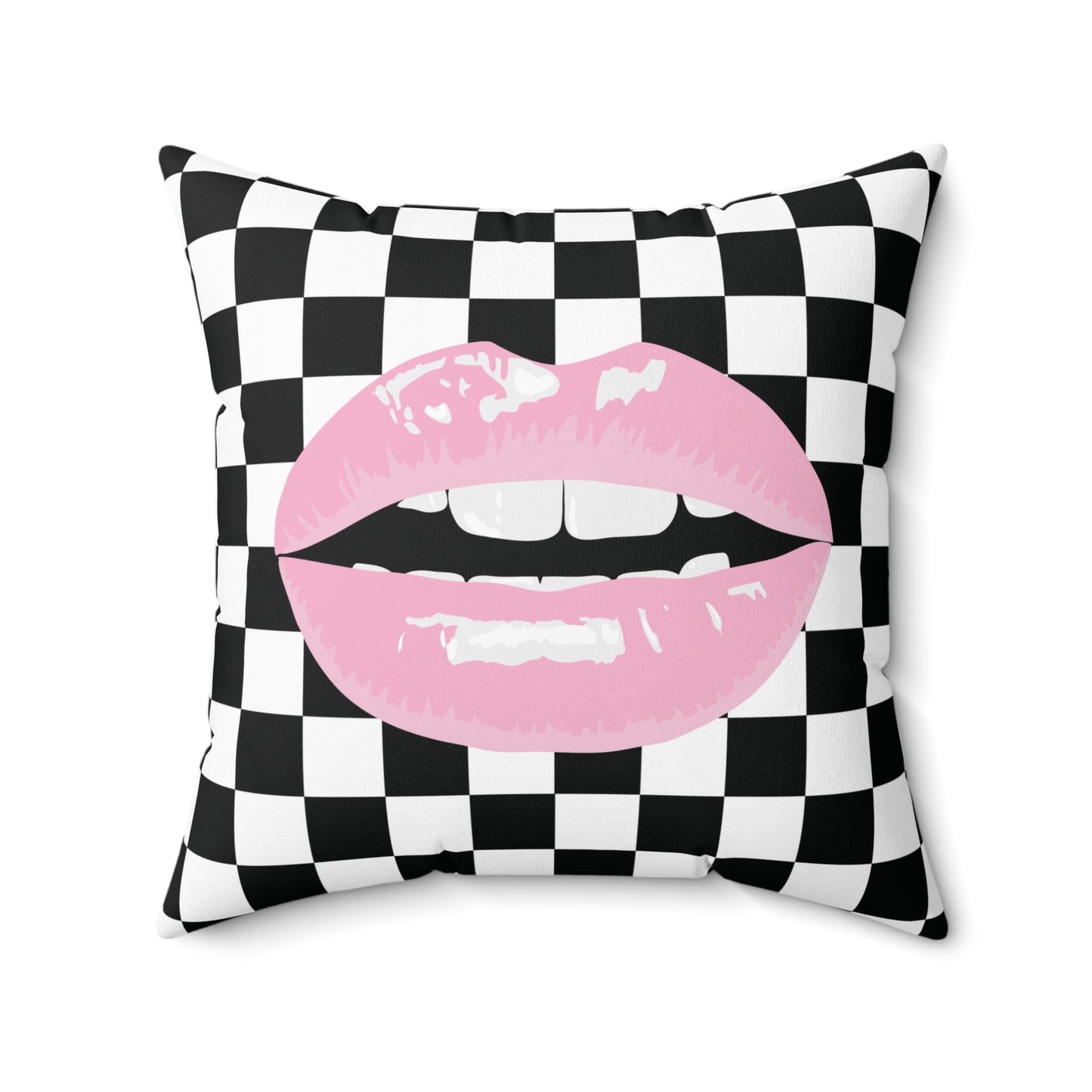 Pink Lips Checkerd Pillow