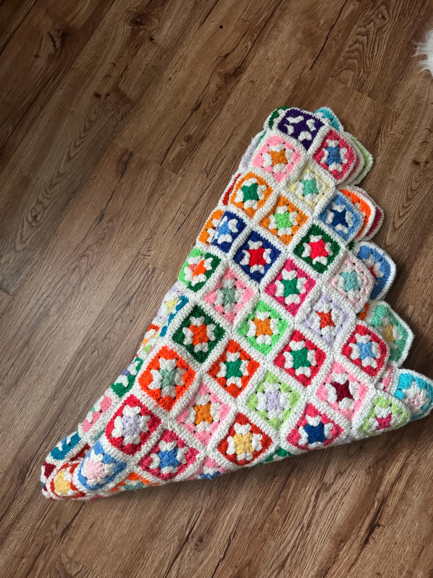 Vintage Granny Square Crochet Afghan Blanket Handmade Multicolored 1970's , Square Colorful Handmade Grandma Core SHabby Chic 58" Wide