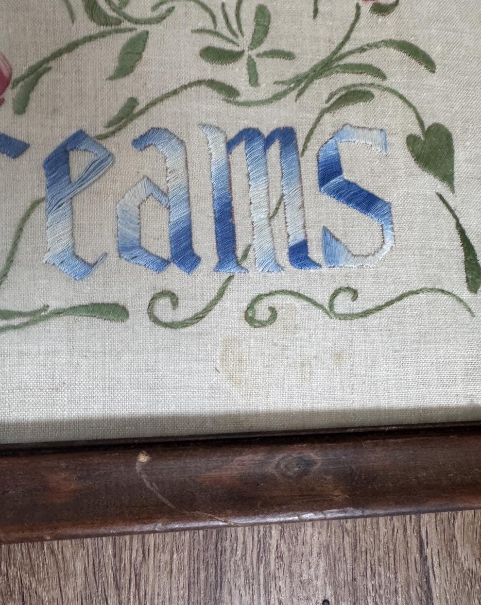 Vintage Bedroom Needlepoint Art Sweet Dreams 60s Vintage Hand Embroidered Art for Guest Bedroom Blue Art Cottage Decor Farmhouse Bedroom