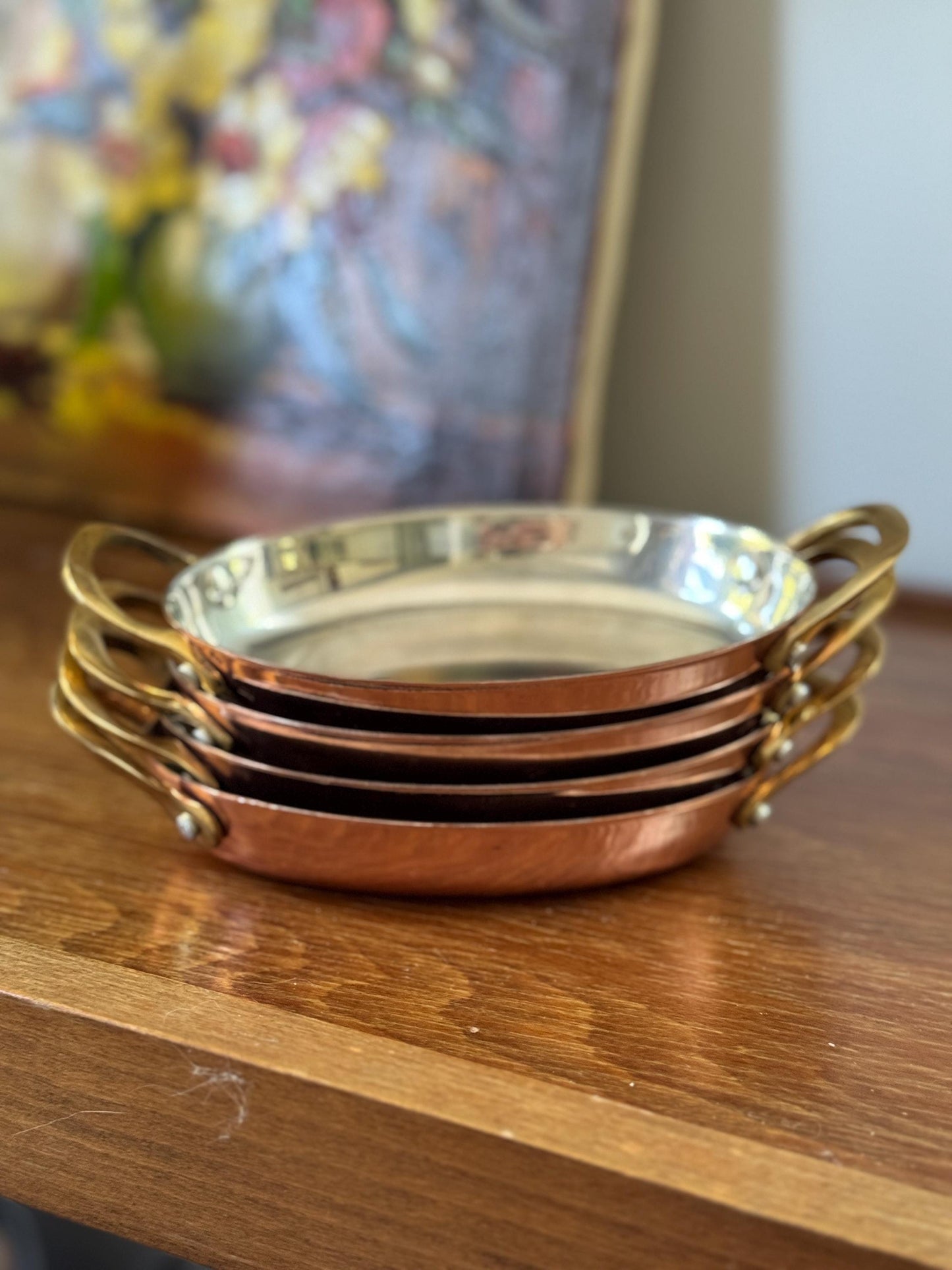 Vintage Mini Copper Plated Oval Au Gratin Pans Cottage Core French Country Vibes, Oval Copper Dish, Set of 4