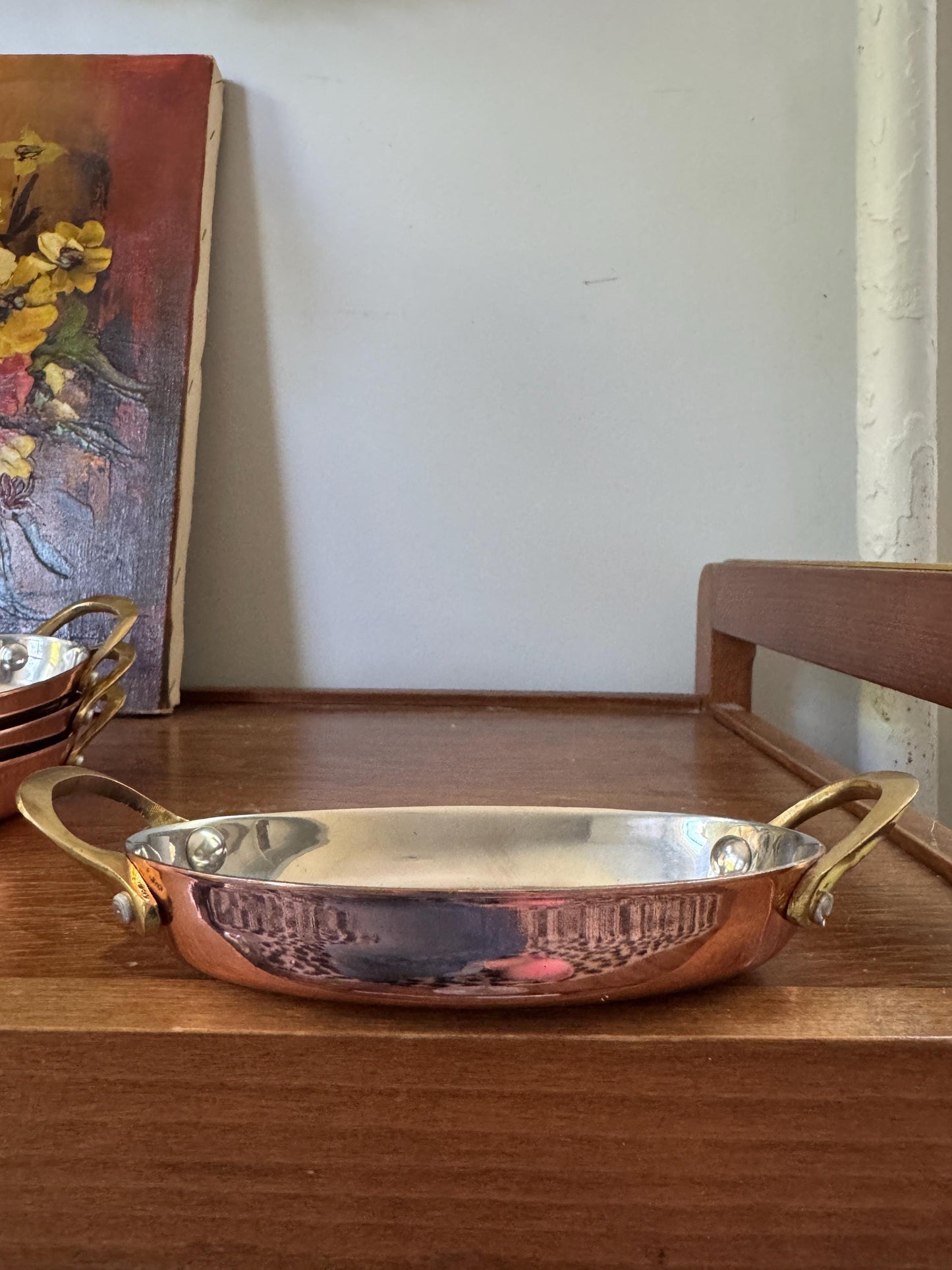 Vintage Mini Copper Plated Oval Au Gratin Pans Cottage Core French Country Vibes, Oval Copper Dish, Set of 4