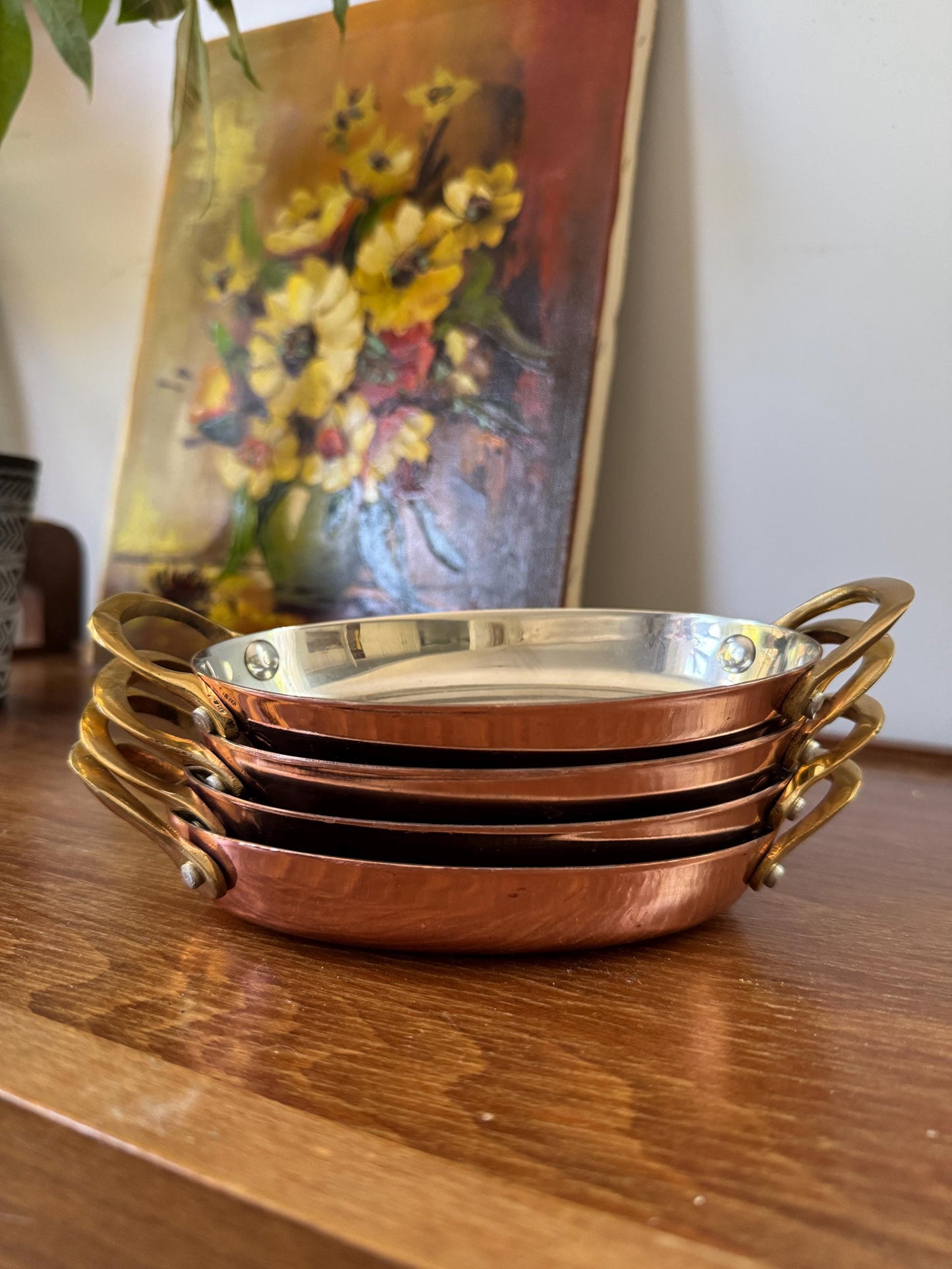 Vintage Mini Copper Plated Oval Au Gratin Pans Cottage Core French Country Vibes, Oval Copper Dish, Set of 4